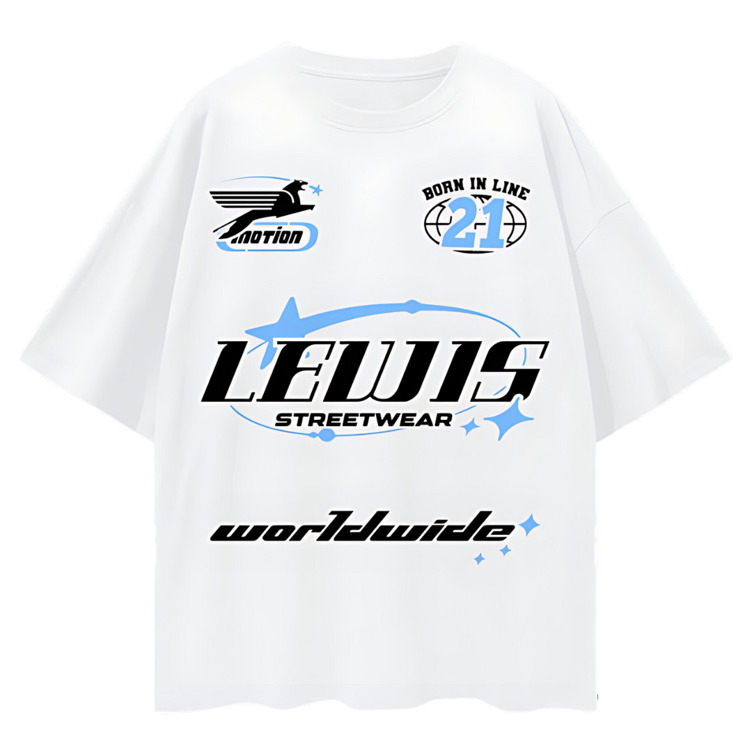 Lewis Born In Line Racing Oversize White Tee