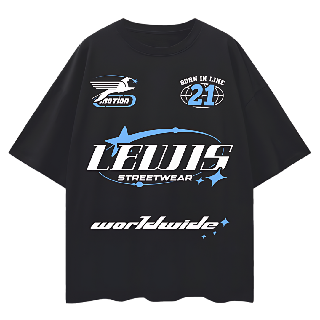 Lewis Born In Line Racing Oversize Black Tee