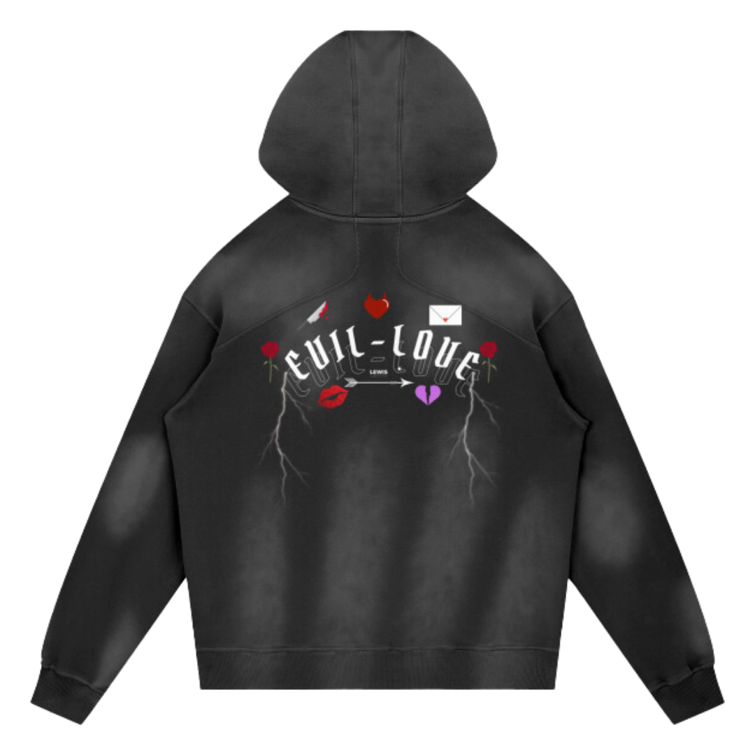 Evil Love Streetwear Unisex Ombre Washed Effect Hoodie